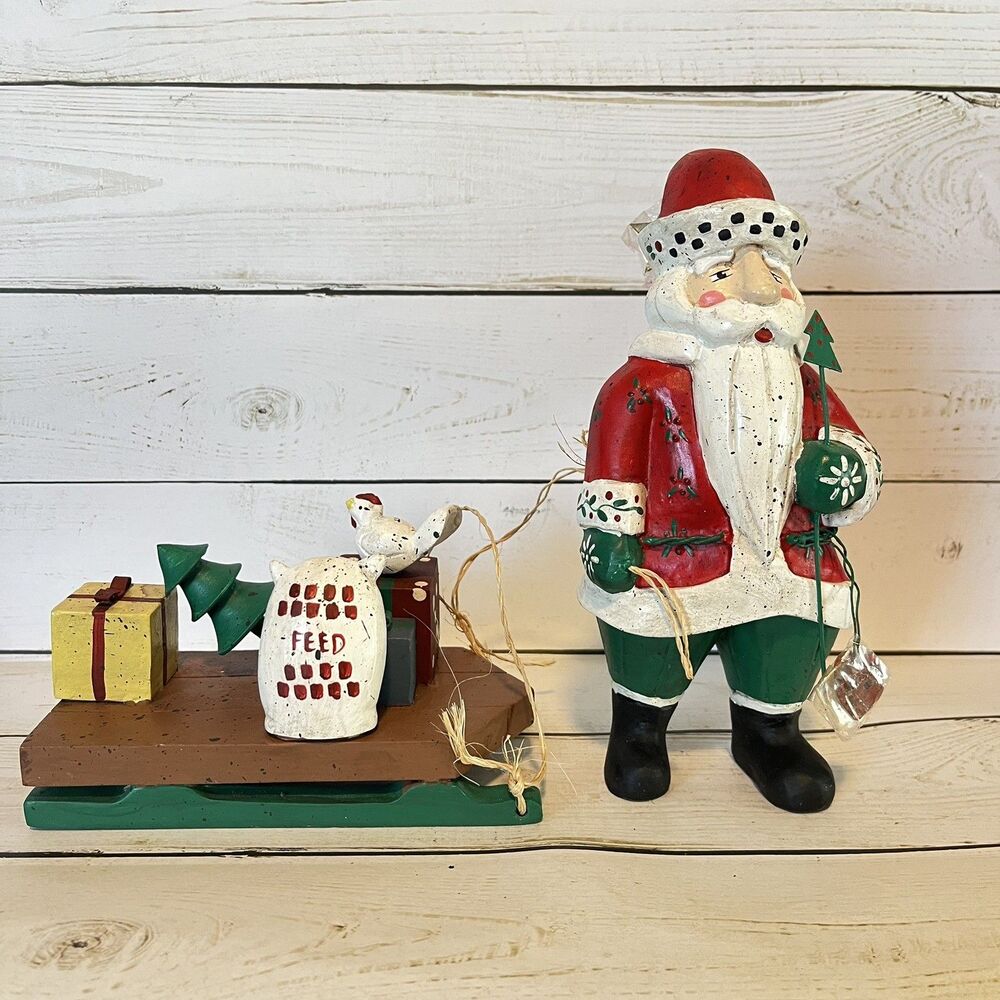 Midwest of Cannon Falls Santa Pulling Sled Holiday Figurine Folk Art Rustic